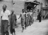 Prisoners working on the side of the road in a neighborhood in Phenix City, Alabama.