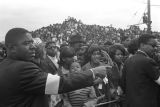 Crowd across the street from Ebenezer Baptist Church during Martin Luther King, Jr.'s funeral.