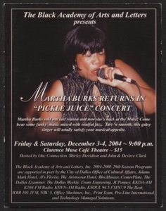 Flyer: Martha Burks Returns and In Remembrance of Arthello Beck