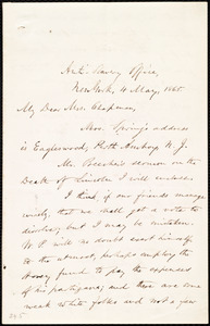 Letter from Oliver Johnson, Anti-Slavery Office, New York, to Maria Weston Chapman, 4 May 1865