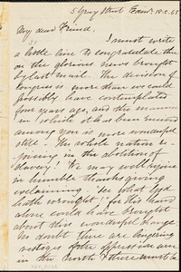 Letter from Eliza Wigham, Edin[burgh, Scotland], to William Lloyd Garrison, [18]65 [February 18]