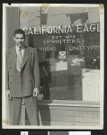 John Kinloch in front of the California Eagle offices, circa 1941, Los Angeles