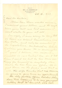 Letter from Vada Somerville to W. E. B. Du Bois