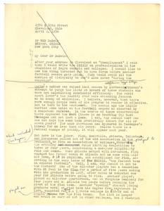 Letter from George W. Streator to W. E. B. Du Bois