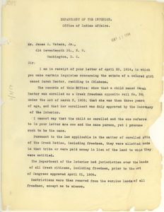 Letter from the Department of the Interior to James C. Waters Jr.