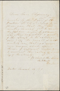 Letter from Martha V. Ball, Boston, [Massachusetts], to Maria Weston Chapman, 1839 March 13