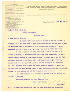 Letter from The National Association of Teachers in Colored Schools to W. E. B. Du Bois