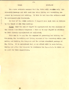 Memorandum to the Chairman of the Board on an estimated budget for the second Pan-African Congress [fragment].