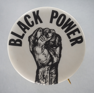 Pinback button with Black Power fist