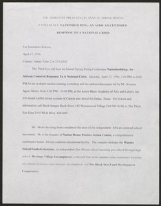 Thumbnail for Press release: The Third Eye Presents its Annual Spring Rising Conference "Nationbuilding: An African-Centered Response to a National Crisis"