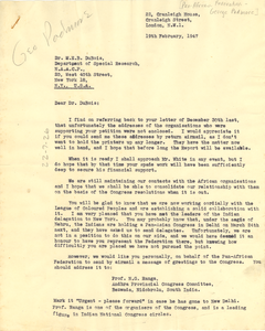 Letter from Pan African Federation to W. E. B. Du Bois