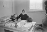 Mary Ellen Gale at her desk at the Southern Courier office in the Frank Leu Building in Montgomery, Alabama.