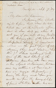 Letter from James Richardson, Brookfield, [Massachusetts], to William Lloyd Garrison, [18]59 Sep[tember] 7