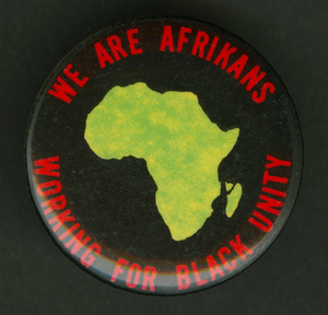 Pinback button promoting black unity