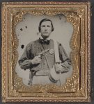 [Private David C. Colbert of Company C, 46th Virginia Infantry Regiment, with secession badge, canteen, pistol, and Bowie knife]