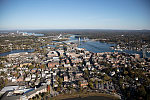 An October 2017 aerial view of the historic seaport of Portsmouth, New Hampshire, the largest city along the shortest coastline (18 miles) of any U.S. state