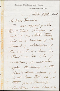 Letter from James Miller M'Kim, New York, [N.Y.], to William Lloyd Garrison, Sept[ember] 29th 1865