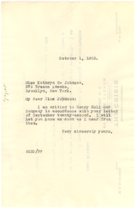 Letter from W. E. B. Du Bois to Kathryn M. Johnson