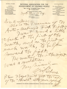 Letter from William Pickens to W. E. B. Du Bois