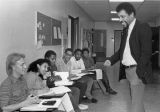 Arnold Mitchem speaks with students Educational Opportunity Program students, 1984