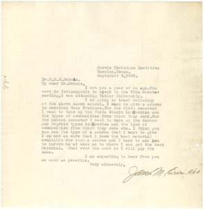 Letter from James M. Ervin to W. E. B. Du Bois