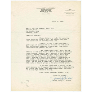 Reply from Rabbi Joseph S. Shubow to Otto Phillip Snowden about the Marri-eds