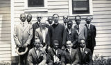 Group Portrait of Holy Name Society and Rev. Schlect, S.M.A., St. Odelia Chapel, Los Angeles, California, Undated