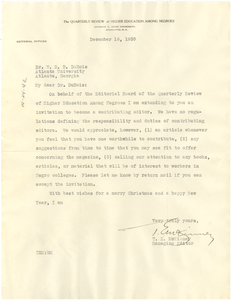 Letter from Quarterly Review of Higher Education Among Negroes to W. E. B. Du Bois