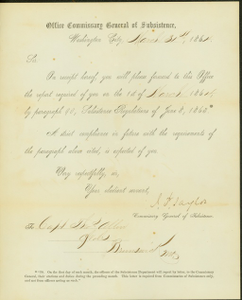 Printed letter signed I.T. Taylor, Commissary General of Subsistence, Office Commissary General of Subsistence, Washington City, to Captain Thomas Allin, Brunswick, Mo., March 31, 1864