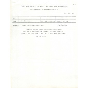 Thumbnail for Letter, school decentralization plan, July 20, 1973.