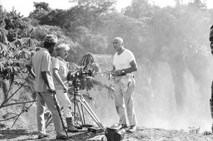 Eliot Elisofon and cameraman Georges Bracher filming waterfall in southeastern Kasai. Near Gungu, Congo (Democratic Republic)