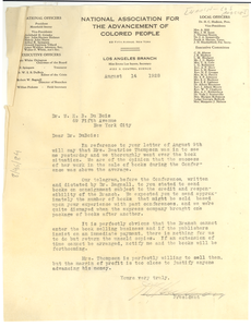 Letter from NAACP, Los Angeles branch to W. E. B. Du Bois