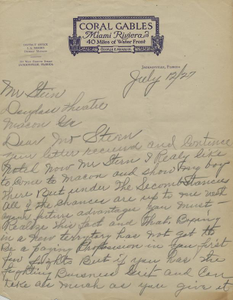 Thumbnail for Letter: Jacksonville, Florida to Ben Stein, Macon, Georgia, 1927 July 12