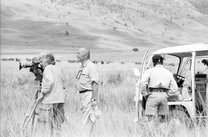 Eliot Elisofon and cameraman George Bracher filming wildlife. Virunga National Park, Congo (Democratic Republic)