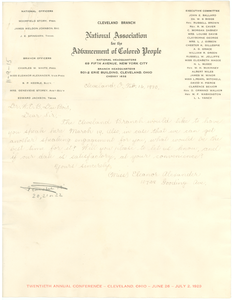 Letter from the N.A.A.C.P. Cleveland Branch to W. E. B. Du Bois