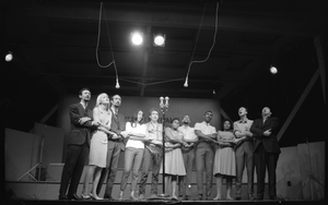 We Shall Overcome: performers on stage, Newport Folk Festival Left to right: Peter Yarrow, Mary Travers, Paul Stookey, Joan Baez, Bob Dylan, Bernice Reagon, Cordell Reagon, Charles Neblett, Rutha Harris, Pete Seeger, and Theodore Bikel