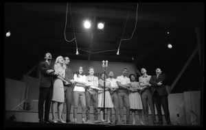 We Shall Overcome: performers on stage, Newport Folk Festival Left to right: Peter Yarrow, Mary Travers, Paul Stookey, Joan Baez, Bob Dylan, Bernice Reagon, Cordell Reagon, Charles Neblett, Rutha Harris, Pete Seeger, and Theodore Bikel