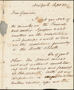 Letter from David Lee Child, New York, [New York], to William Lloyd Garrison, [18]35 Sept[ember] 23