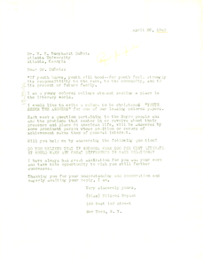 Letter from Mildred Bryant to W. E. B. Du Bois