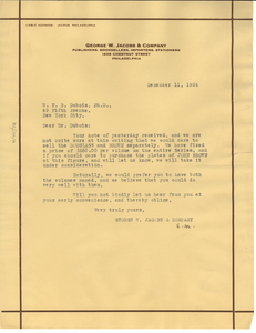 Letter from George W. Jacobs & Company to W. E. B. Du Bois