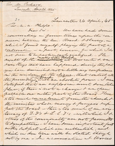 Letter from Charles Packard, Lancaster, to Amos Augustus Phelps, 26 April, 45