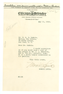 Letter from Morris Lewis to W. E. B. Du Bois