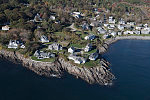 An October 2017 aerial view of the community of York Harbor, part of the town of York along Maine's rocky coast. York Harbor is a distinguished former Gilded Age summer colony noted for its resort architecture