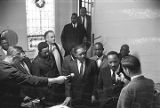 Martin Luther King, Jr., being interviewed at Tabernacle Baptist Church in Selma, Alabama.