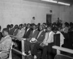 Fred Shuttlesworth seated in the audience during his trial at city hall in Birmingham, Alabama.