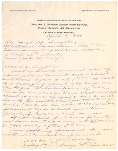 Letter from William Gaynor Junior High School to Hugh H. Smythe