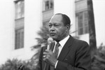 Mayor Bradley Addresses Protesters, Los Angeles, 1986