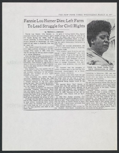 Fannie Lou Hamer Dies; Left Farm to Lead Struggle for Civil Rights