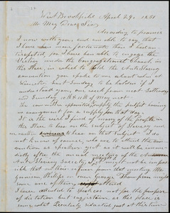 Letter from Josiah Henshaw, West Brookfield, [Massachusetts], to Samuel May, 1851 April 29