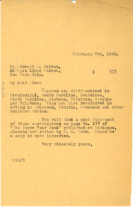 Letter from W. E. B. Du Bois to Howard E. Parham